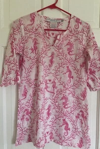 Gretchen Scott Sz 10/12 Kids Girls Tunic Dress EUC Pink White Seahorse - Picture 1 of 7