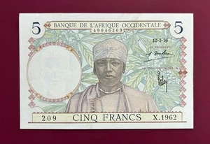 5 Francs Banque de l'Afrique Occidentale 1936 - Etat Voir Scan - Picture 1 of 2