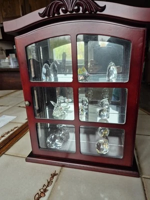 Curio Cabinet Free Standing or Wall Cherry Wood Finish w/ Glass & Mirror Panels - Image 1 of 4