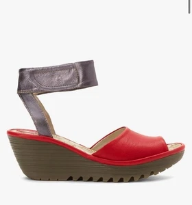 Fly London Yula Keilabsatz Pumps Sandale Damen 39 Plateau rot Leder Riemchen - Bild 1 von 19