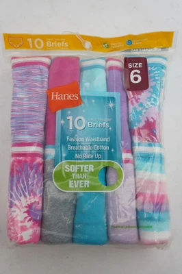 New Sealed Hanes Girls Size 6 Tagless Briefs 10 Pack Multicolor Cotton - Image 1 of 2