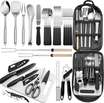 Portable Camping Kitchen Utensil Set-27 Piece Cookware Kit, Stainless Steel Out - image 1 of 4