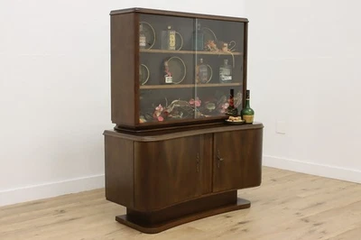 Art Deco Vintage Walnut Bookcase, China or Bar Cabinet #55806 - Image 1 of 4