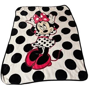Minnie Mouse Plush Fleece Throw Blanket white black 44x58 Disney Polka Dot