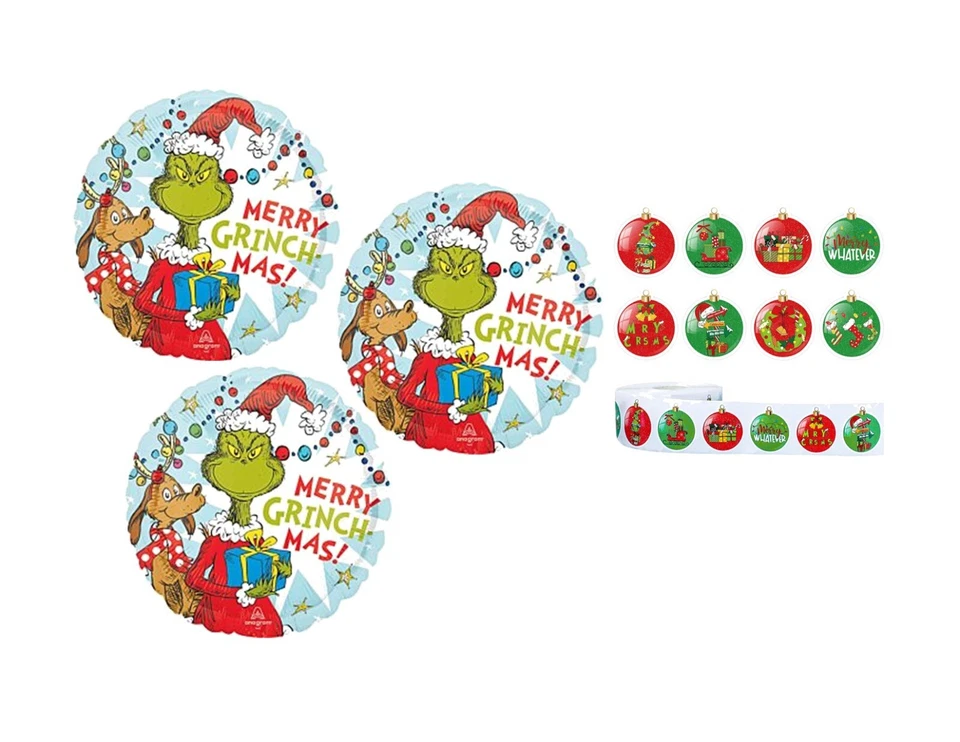 Set Of 3 The Grinch Who Stole Christmas 18'' Balloons Birthday Party Decorations - Image 1 of 1