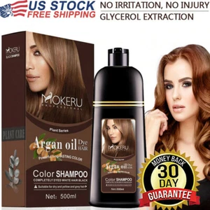 MOKERU Permanent Instant Hair Dye Shampoo Hair Dye Permanent Natural Argan Oil - Picture 1 of 12