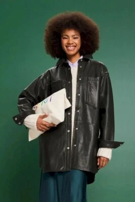 $495 全新带标签 Esprit 羊皮夹克带按扣黑色 XS 码 — 第 1/4 张图片