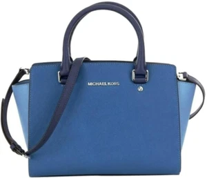 🌞MICHAEL KORS SELMA STEEL SKY NAVY BLUE LEATHER CROSSBODY MED SATCHEL BAG🌺NWT! - Picture 1 of 4
