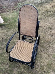 Vintage Thonet-Style Bentwood Rocking Chair Rocker Caned Seat & Back Black - Picture 1 of 24