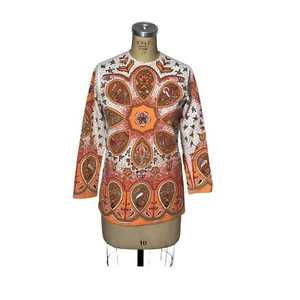 1960s psychedelic nylon knit top with back zipper Size M - Picture 1 of 6