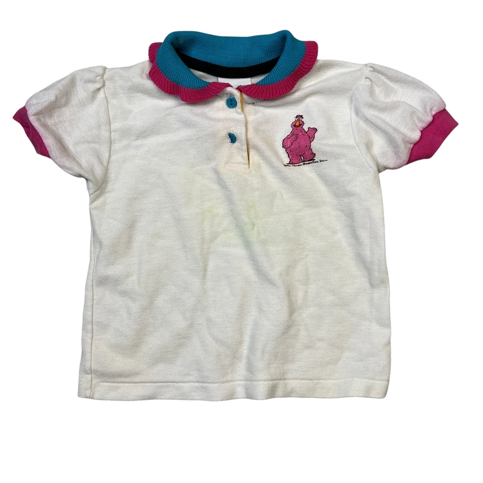 Camisa Polo Calle Sésamo De Colección Años 80 Telly Monstruo Cuello Volantes DEFECTUOSA Niña Niño Pequeño 4 Foto 1 de 4