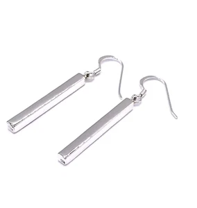 925 Sterling Silver Rectangular Long Bar Drop Dangle Earrings Women Earrings - Picture 1 of 3