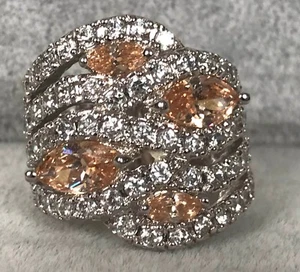 Vintage Sterling Ring - Citrine Flanked w/ Rhinestones 14.8g SIZE 6.3 SIGNED RJN - Bild 1 von 5