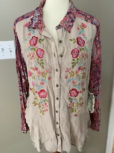 NWT Aratta Pink Sand Beaches Tunic Top Button Down Shirt XL - Picture 1 of 3
