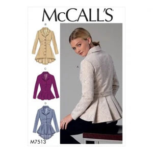 McCalls Ladies Sewing Pattern 7513 Notch Collar Peplum Jackets (McCalls-7513-M) - Picture 1 of 9