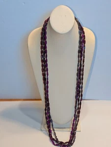 Premier Designs Necklace Multi Strand Purple Glass Chain Signed 36"-40" - Picture 1 of 6