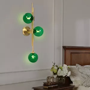 Mid-Century Modern Decor Globe Wall Sconce Green Glass Indoor LED Wall Light US - Picture 1 of 11