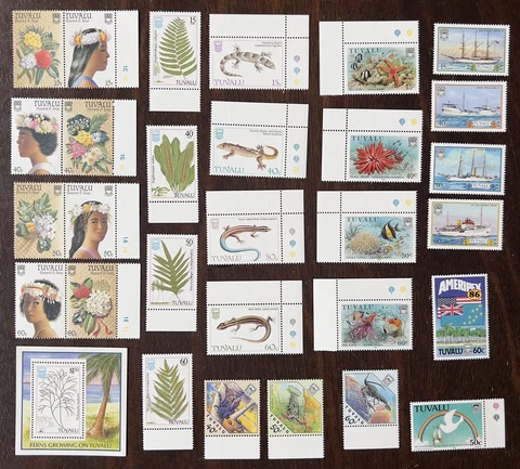 TUVALU 30 DIFFERENT MINT MNH OG STAMP LOT PAIRS, SETS, WITH TABS, PLANTS, FISH Cover
