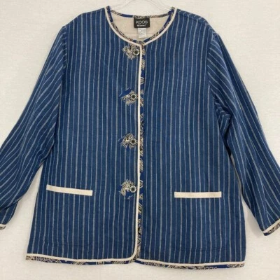 Koos Of Course! Blue Striped Linen Blend Artsy Boho Button Jacket size 2X - Image 1 of 4