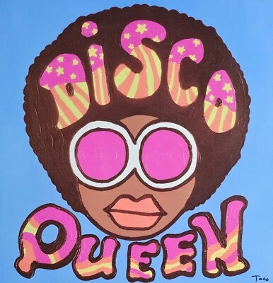 Arte de pared afro Todd Goldman Disco Queen FIRMADO A MANO 35/42 70 Groovy Funky Diva Foto 1 de 4