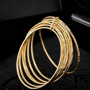 7er Set verbundene 24k vergoldete Armreifen indisch asiatisch Bollywood 6,5cm Durchmesser - Bild 1 von 6