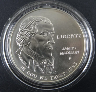 1993-D Bill of Rights Unc Silver Dollar US Mint Commemorative $1 BU Capsule Only - Image 1 of 4