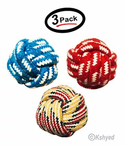 Dog Rope Ball Toys, Puppy Bite Ball, 100% Cotton, 2.8 inch (3 Pack) - AST Color - Picture 1 of 12