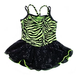 Girl's Green Zebra Print Sequin Performance Pretend Play Dress Size Medium - Picture 1 of 3