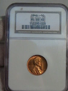 Better Date BU RED GEM 1946 Lincoln Wheat Penny NGC MS66RD. #44 - Picture 1 of 6