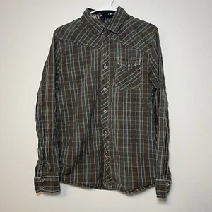 Vintage Volcom Button Up Shirt Blue And Brown Mens M Plaid Flannel Slim Fit Y2k - Picture 1 of 8