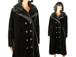 Faux Fur Princess Coat M Vintage Dark Chocolate Brown Plush Long Winter Jacket - Picture 1 of 9