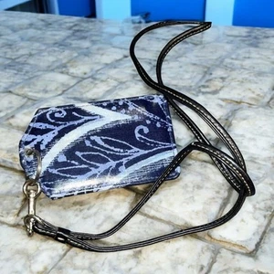 Vera Bradley Schlüsselband Ausweisetui Visitenkarte Indigo Pflanze Paisley blau abnehmbar - Bild 1 von 7