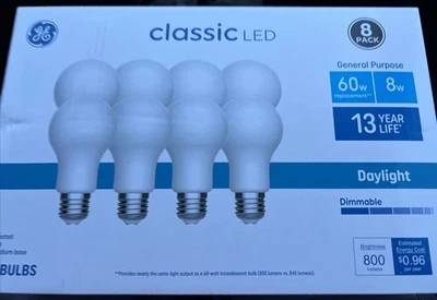 GE Classic LED 60-Watt EQ A19 Daylight Dimmable LED Light Pack of 8 - Image 1 of 2