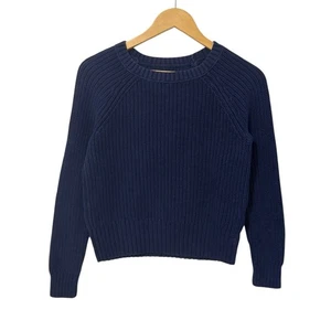 Suéter tejido American Eagle para mujer talla mediana Normcore azul marino cuello redondo recortado - Imagen 1 de 5
