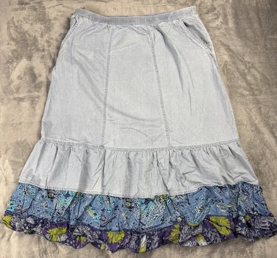 Vintage Denim & Co Boho Jean Maxi Skirt Embroidered Sz Large Modest Long - Image 1 of 4