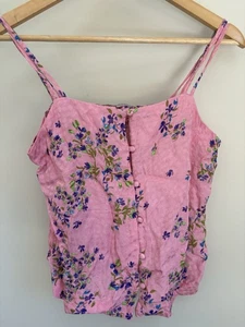 Oliver Bonas Pink Floral Button Down Summer Top Size 8 - Picture 1 of 4