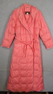 Vintage EDDIE BAUER trapuntato piumino d'oca accappatoio/cappotto casa cintura corallo taglia L - Foto 1 di 12
