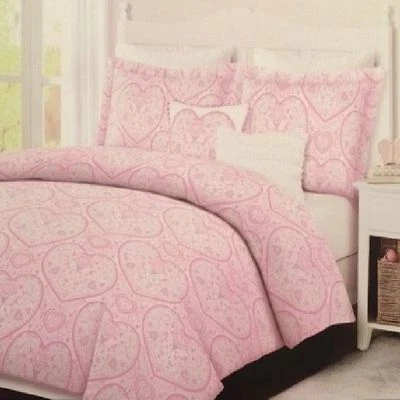 EN VENTA Juego de Edredón Doble Reversible Corazón Rosa y Blanco Cynthia Rowley 4 Piezas  Foto 1 de 3