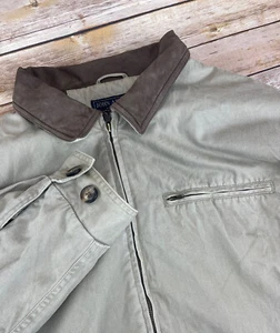 Vintage John Ashford Mens Adventure Large Beige Cotton Leather Collared Jacket - Picture 1 of 4