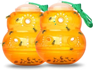 Outdoor Hanging Wasps Bees Traps Non-Toxic Reusable Insect Catcher 2 Pack - Picture 1 of 12