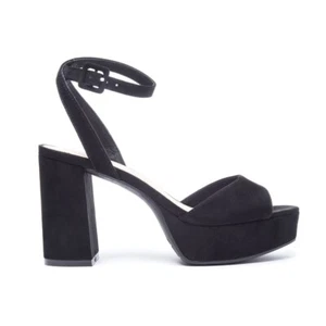 NIB BLACK Suede CHINESE LAUNDRY PLATFORM HEEL "THERESA" SANDALS Holiday Shoes 8 - Picture 1 of 13
