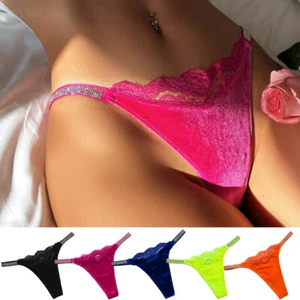 Höschen Tanga Unterwäsche G-String Spitze Strass Durchsichtig : - Bild 1 von 16