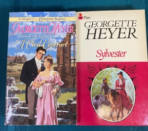 2- Georgette Heyer Paperback Books 'Sylvester' & 'A Civil Contract' Romance - Imagen 1 de 11