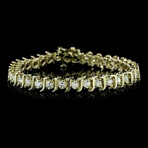 Women's Tennis Bracelet 5Ct Round Cut Real VVS Moissanite 14K Yellow Gold Plated - Picture 1 of 9