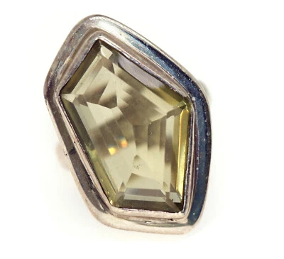 anello argento 925 pietra quarzo limone giallo citrino naturale donna misura 17 - Immagine 1 di 4