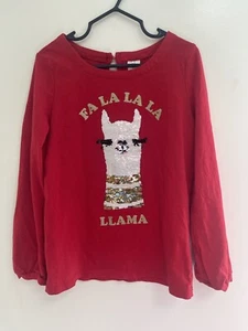 OshKosh B'gosh Kids Girls Cute Flip Sequin Llama Holiday Long Sleeve Shirt Red 7 - Picture 1 of 7
