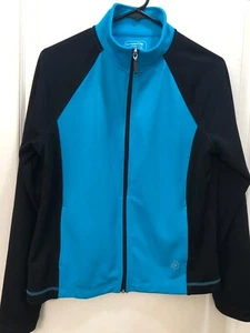 Be Inspired Blue Black Full Zip Raglan Sleeve Athletic Jacker PM Petite M - Picture 1 of 5