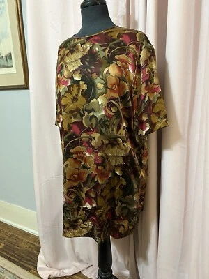 Blusa de seda Jacqueline Ferrar para mujer talla 12 manga corta dorada verde joya larga Foto 1 de 4