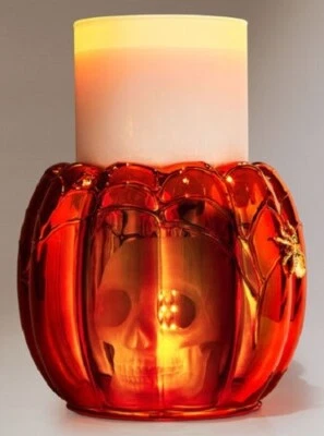 Bath & Body Works 6" Iluminado Calabaza Calavera Araña 3 Mechas Candelabro Pedestal Foto 1 de 4
