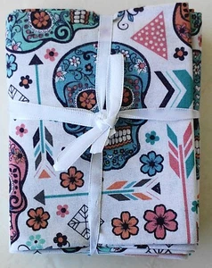 Fat Quarter Bundle Skulls Turquoise Melon 5 18"x21" 100% Cotton Fabric - Picture 1 of 3